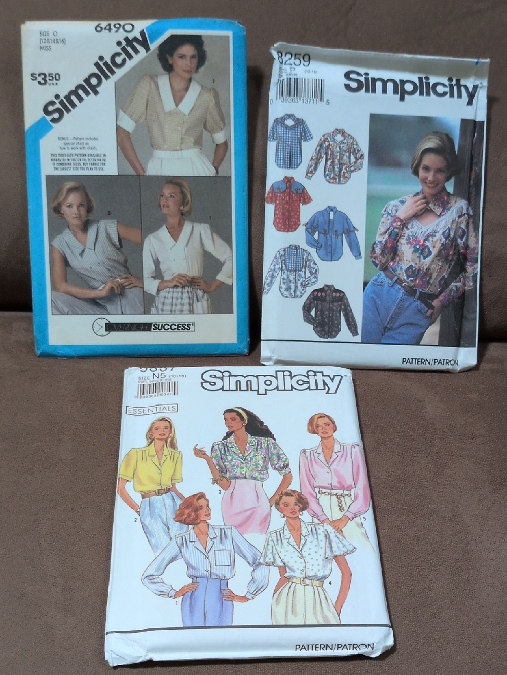 Simplicity Vintage Lot of 3 Women's Tops Sewing Patterns Uncut Sizes 10-18